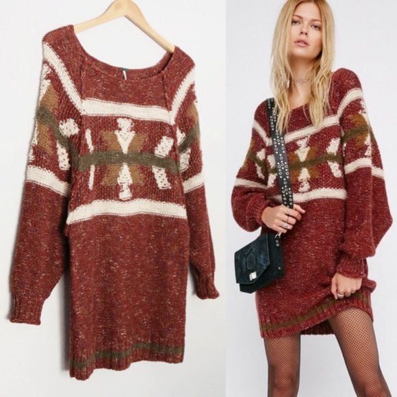 Free People Northern Lights Sweater Dress Wool Linen Blend Boho Cozy Western XS - Picture 16 of 16